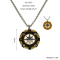 Vintage stainless steel compass pendant necklace with gold and silver finish accents - Compass Tri-color Style (ZYG1823)