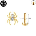 Piercing labret araignée en titane ASTM F136 doré avec zircon blanc, 1.2x8mm - Style Araignée Doré (Strass Blanc, 8mm)
