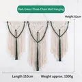 Handmade Bohemian woven tapestry in cream and dark green with wooden rod and tassels - Dark Green Three Chain Decor