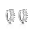 Eleganti orecchini a cerchio in argento con zirconi a taglio baguette e design a forma di C - Stile A Paia / Oro Bianco