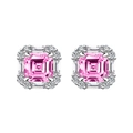 Pink Asscher cut square stud earrings with halo cubic zirconia in S925 sterling silver - 925 Silver / Pink Rhinestone