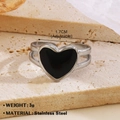 Adjustable stainless steel open ring featuring a black enamel heart and a double-band design - Heart Ring 1