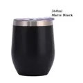 Double-walled 12oz stainless steel wine tumbler in matte black with a transparent lid - Cool Black (Silver Rim)