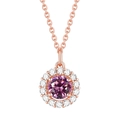 Elegant rose gold S925 sterling silver necklace with round purple gemstone pendant - Pink 【Rose Gold】