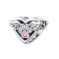 925 silver angel wing heart charm with pink zircon paw print for DIY bracelets - Heart Paw Angel Wings Bead 0616