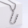 Macro detail of silver letter U pendant with irregular liquid metal texture and chain - Letter U (Pendant Only)