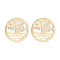 Close-up of golden stainless steel round tree of life stud earrings on a white background - 192-Tree of Life / Gold
