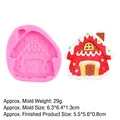 Pink silicone gingerbread house mold with finished colorful snow house ornament - Christmas House Style (B510) / Pink