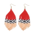 Bohemian long beaded tassel earrings in red black and white handmade ethnic style - Red Black White Beige Patchwork