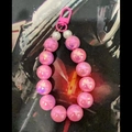 Pink iridescent beaded keychain with white accents and plastic lobster clasp for bags - Pink Iridescent