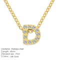 14K gold plated stainless steel letter D pendant necklace with zircon stones, 45cm chain - Letter D / Gold