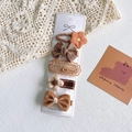 Detalle de 5 horquillas para el pelo en tela marrón y naranja con lazos en tarjeta - 3# Flor de Tela/Flor de Peluche (Juego de 5)