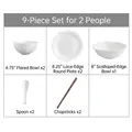 Service de table 9 pièces en céramique blanche avec bols et assiettes en relief - Service de 9 pièces pour 2 personnes