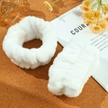 Soft white plush wristbands for washing face, fluffy spa wrist bands in coral fleece - White Wristband 2-Piece Set (18#)