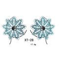 Detailed macro view of XT-28 blue rhinestone floral body stickers for music festivals - XT-29 Green Rose Rhinestone Sticker