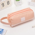 Pink double-layer oxford canvas pencil case with handle and sunshine print - With Letter Label / Pink