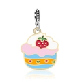 DIY strawberry cupcake enamel charm in pink and gold for beaded charm bracelets - Strawberry Cupcake Style (R1-78)