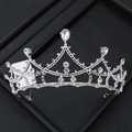 Elegant silver bridal crown with shimmering crystals on a sleek grey display tray - 24# Hollow Dense Rhinestone Style (Silver)