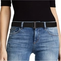 Damen unsichtbarer schwarzer Stretch-Gürtel mit flacher Schnalle auf blauen Jeans - Schwarz / 80-100cm