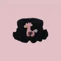 Winter knitted baby neck warmer in black with a pink giraffe patch and ruffle edge - Deer Neck Warmer / Black