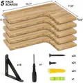 5-pack L-shaped rustic wooden floating shelves in natural finish with black metal brackets - 5 Pieces Set / Natural Wood Color