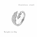 Vintage stainless steel angel wing and claw adjustable open ring in silver finish - Silver