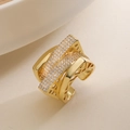 Schicker, 18K vergoldeter geometrischer offener Ring mit schimmernden Zirkonia-Steinen - Einstellbar Offen / Gold