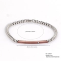 Detail view of bicolor stainless steel chain bracelet with rose gold bar and dimensions - Rose Gold Silver Rhinestone Tag (B539-07)