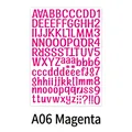 Detail of 1-inch magenta vinyl letter stickers showing uppercase letters and numbers - 210x290mm / Magenta
