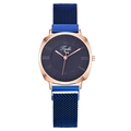 Women's quartz watch with navy blue dial and rose gold magnetic mesh strap - Blue