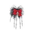 Gothic Halloween skeleton hand hair clip with red ribbon and black lace detail - Vintage Lace Butterfly Skeleton - Vintage Skeleton Hand