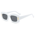 Retro oversized white rectangular sunglasses with dark lenses and gold metal details - White Frame Gray Lens