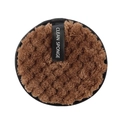 Brown round microfibre makeup remover sponge with black Clean Sponge ribbon handle - 12cm / Coffee
