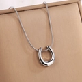 Polished silver titanium steel U-shaped pendant necklace on a textured snake chain - Silver