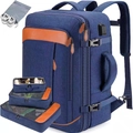 Große Business Reise Rucksack Set mit Packtaschen und USB-Ladeanschluss für Pendler. - Rucksack + 3 Organizer + Schuhtasche (8092) / Saphirblau