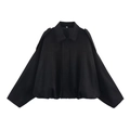 Detail shot of black velvet texture jacket with turn-down collar and wide sleeves - XS / Black