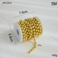 5M golden beaded chain garland on white spool for Christmas tree decoration - 0.8CM Gold Round Beads / 5M