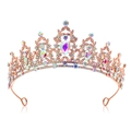 Elegant rose gold bridal crown with crystal rhinestones and colorful teardrop AB gems - Rose Gold and Aurora Borealis