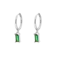 Elegant S925 sterling silver hoop earrings featuring emerald green rectangular pendants - White Gold (Style E)