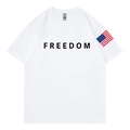 White cotton t-shirt with black FREEDOM print and American flag sleeve detail - S / White