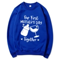 Royal blue Mama Est 2025 hoodie with First Mother's Day print and wine glass graphic - Blue