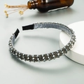 Baroque style dark grey beaded headband with sparkling rhinestones and velvet finish - Silver