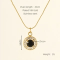 18K gold plated stainless steel necklace with round black zircon pendant and crystals - Round Style / Black