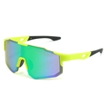 Neon green cycling sunglasses with oversized gradient mirror lenses for outdoor sports - Neon Green Mirror Lens