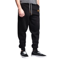 Men's black cotton blend jogger pants with white drawstring and elastic cuffs - S / Black