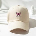 Berretto da baseball in cotone beige con stampa a farfalla e scritta be the change - Taglia unica / Beige