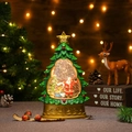 Christmas tree snow globe with Santa inside, LED light and golden embossed base - Painted Tree Standing Santa