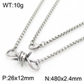 Silver thorn knot necklace in stainless steel with box chain and 26x12mm pendant - Medium Box Chain Barbed Wire Necklace (KN281885-Z)