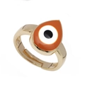 Anillo ajustable dorado minimalista con motivo de ojo del diablo en vista de 45 grados - Abierto Ajustable / Marrón