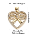 Detailed view of 18K gold plated copper heart pendant with bow and cubic zirconia - Dbn149-06 / 18K Gold
